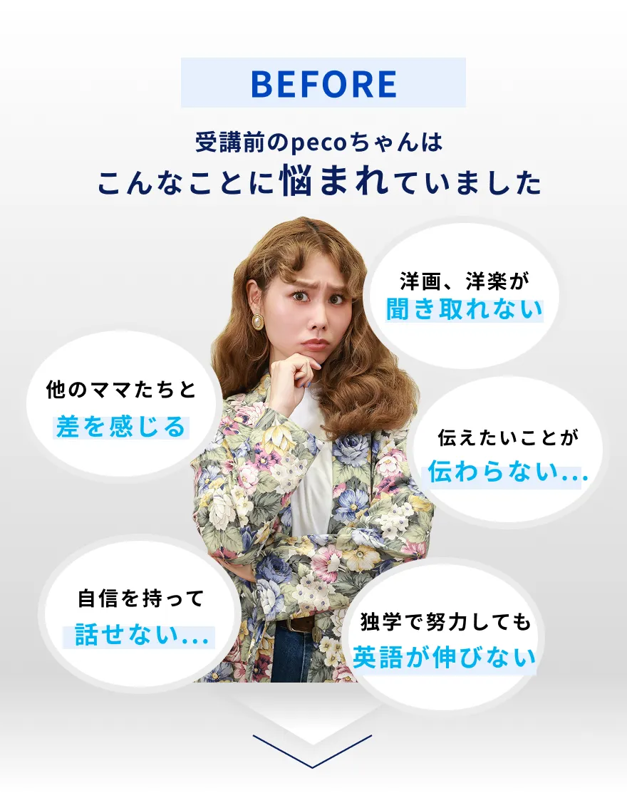 BEFORE 受講前のpecoちゃんはこんなことに悩まれていました